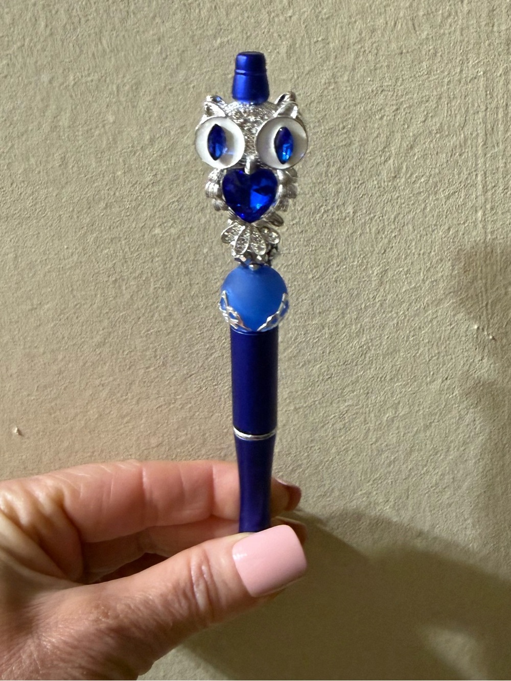 Blue Crystal Owl Decorative Pen for Home Office